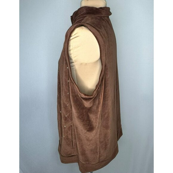 Quacker Factory Womens 1X Brown Quilted Velvet Sleeveless Vest With Rhinestones - Picture 4 of 6